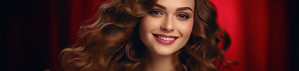 Uśmiechnięta kobieta z długimi i lśniącymi włosami